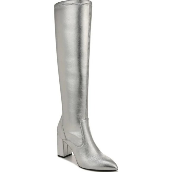 Franco Sarto Womens Katherine Knee High Heeled Boots Silver Metallic Stretch 10 - Picture 2 of 5